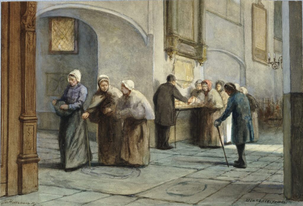 Brood wordt uitgedeeld in de Buurkerk